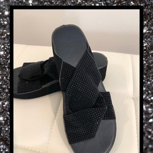 NWOT- Black sparkle slip on sandals